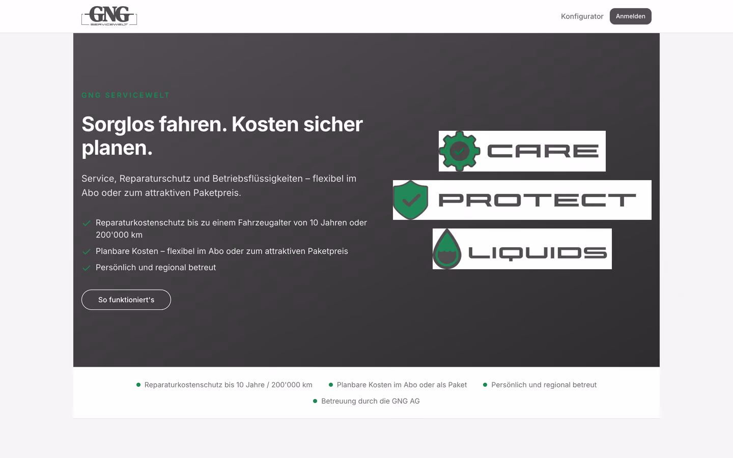 GNG Servicewelt — warranty products with guided configurator