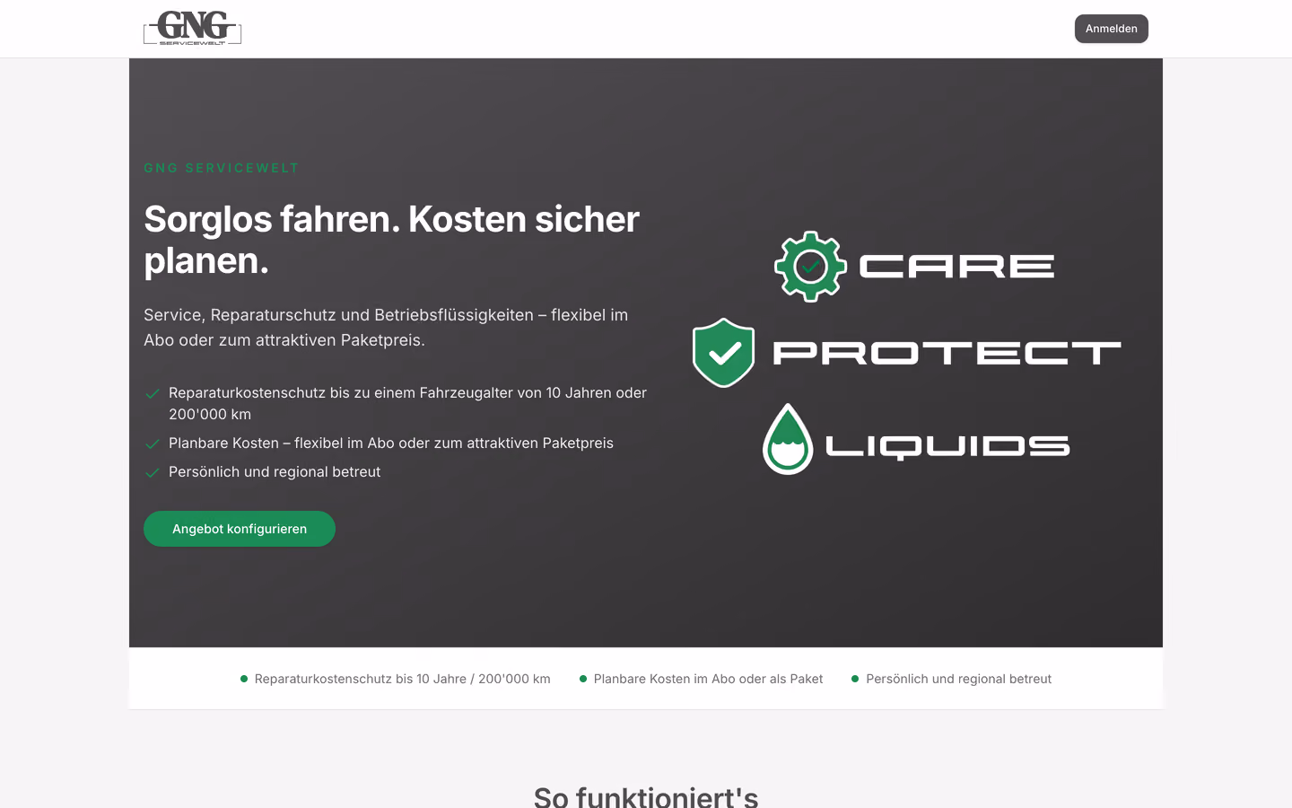 GNG Servicewelt — warranty products with guided configurator