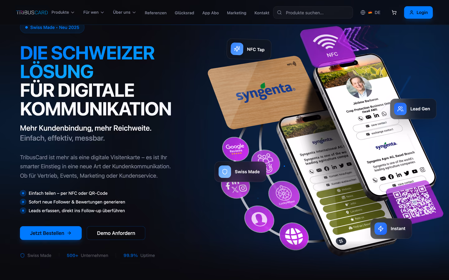 Tribuscard website — Swiss NFC business cards with storefront and app